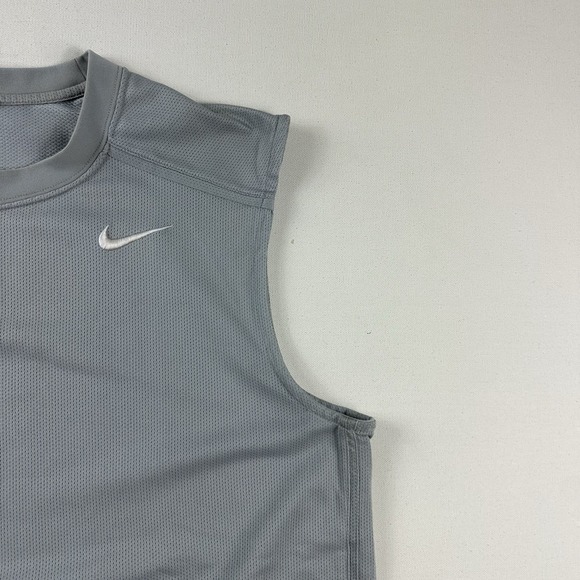 Vintage Y2K Nike Mesh Sleeveless Tank Top Shirt Men's Large Swoosh Gray Active - Picture 4 of 7